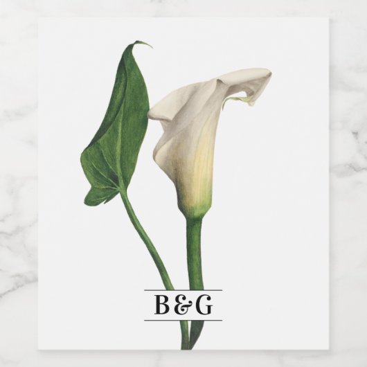 Elegante witte Calla Lily Groene Botanische Bruilo Wijn Etiket (Enkel label)