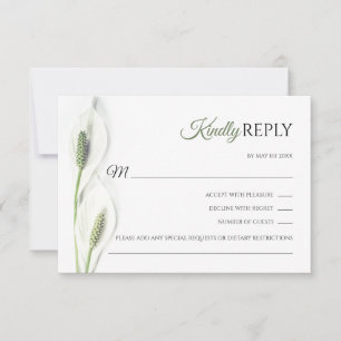 Elegante witte Calla Lily Olive RSVP bruiloft Kaartje