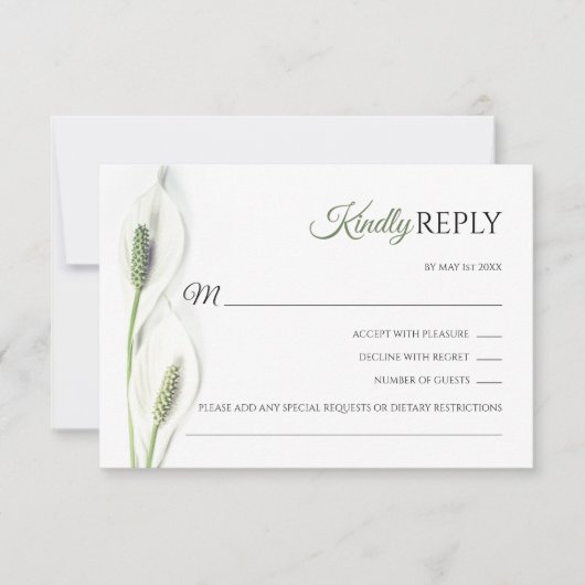 Elegante witte Calla Lily Olive RSVP bruiloft Kaartje (Voorkant)