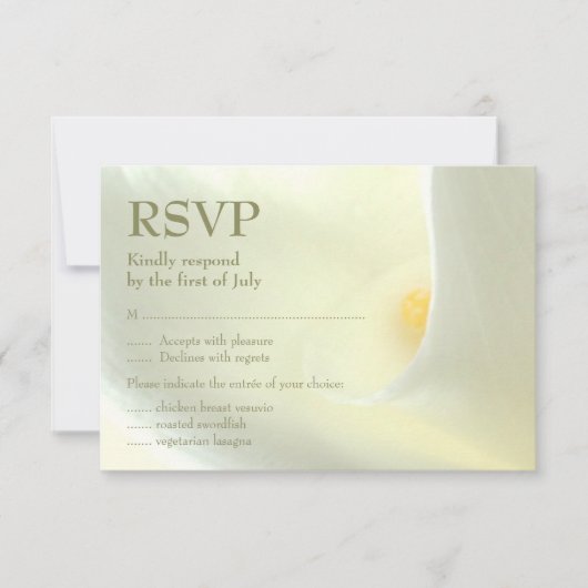 Elegante witte Calla Lily RSVP-kaart RSVP Kaartje (Voorkant)