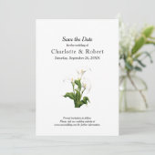 Elegante witte Calla Lily Save The Date (Staand voorkant)