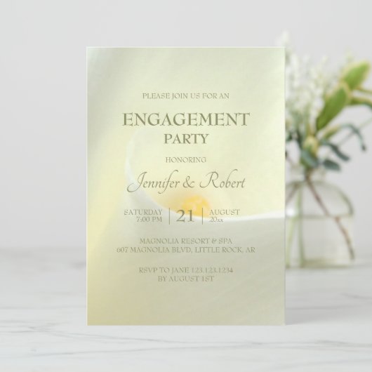 Elegante witte Calla Lily Verloving uitnodiging (Staand voorkant)