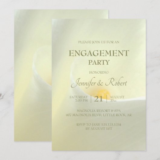 Elegante witte Calla Lily Verloving uitnodiging (Voorkant / Achterkant)