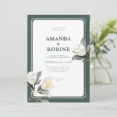 Elegante Witte Camellia Bloemen Huwelijksuitnodigi Kaart (Staand voorkant)