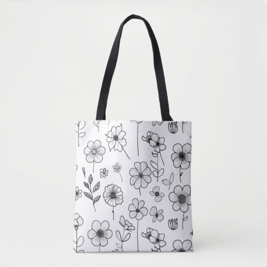 Elegante witte Canvas tas met delicaat bloemmotief (Voorkant)