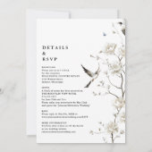 Elegante Witte Chinoiserie Bloemen Details Huwelij Kaart (Achterkant)