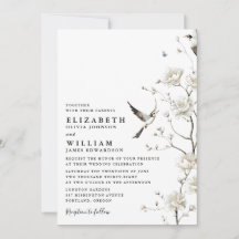 Elegante witte chinoiserie bloemencode bruiloft