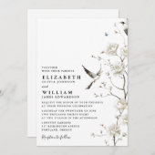 Elegante Witte Chinoiserie Bloementuin Trouwen Kaart (Voorkant / Achterkant)