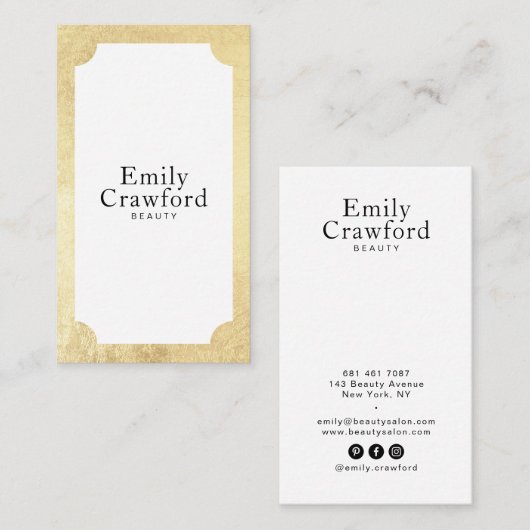 Elegante witte chique gouden minimalistische schoo visitekaartje (Voorkant / Achterkant)