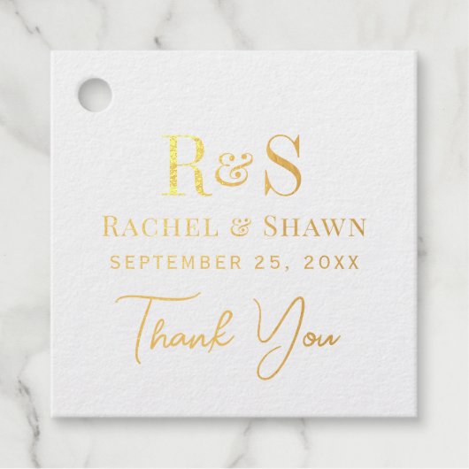 Elegante witte chique moderne monogram bruiloft go bedankjes labels (Voorkant)