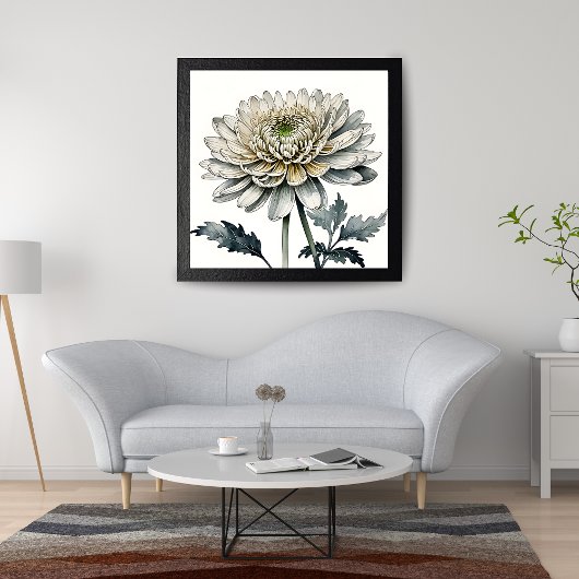 Elegante witte chrysant Waterverf Foto Afdruk