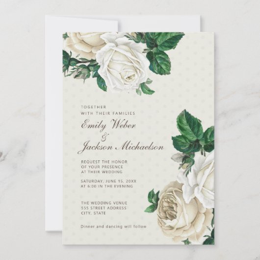 Elegante witte crème bloemen botanische bruiloft kaart (Voorkant)