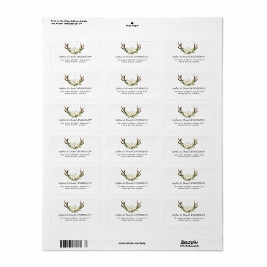 Elegante witte crème bloemen gewei bruiloft etiket (Full Sheet)