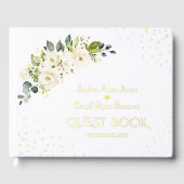 Elegante witte crème bloemen gouden bruiloft gastenboek (Voorkant)