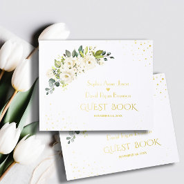 Elegante witte crème bloemen gouden bruiloft gastenboek