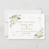 Elegante witte crème bloemen gouden glitter bruilo save the date (Voorkant)