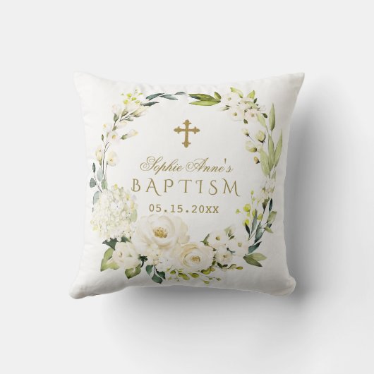 Elegante witte crème bloemen gouden kruis doop kussen (Achterkant)