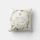 Elegante witte crème bloemen gouden kruis doop kussen (Voorkant)