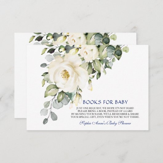 Elegante witte crème bloemen jongensboeken voor ba informatiekaartje (Voorkant / Achterkant)