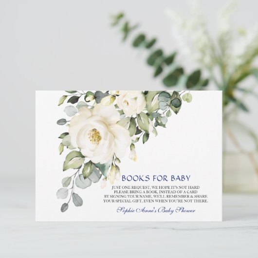 Elegante witte crème bloemen jongensboeken voor ba informatiekaartje (Staand voorkant)