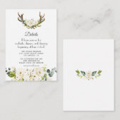 Elegante Witte Crème Bloemen Wedding Details Informatiekaartje (Voorkant / Achterkant)