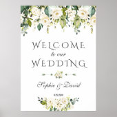 Elegante witte crème bloemen welkom trouwbord poster (Voorkant)