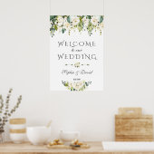 Elegante witte crème bloemen welkom trouwbord poster (Keuken)