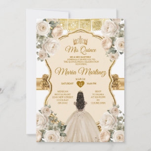 Elegante witte crème bloemenprinses Quiñceanera Kaart