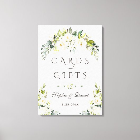Elegante witte crème bloemkaarten en cadeaus bruil canvas afdruk (Voorkant)