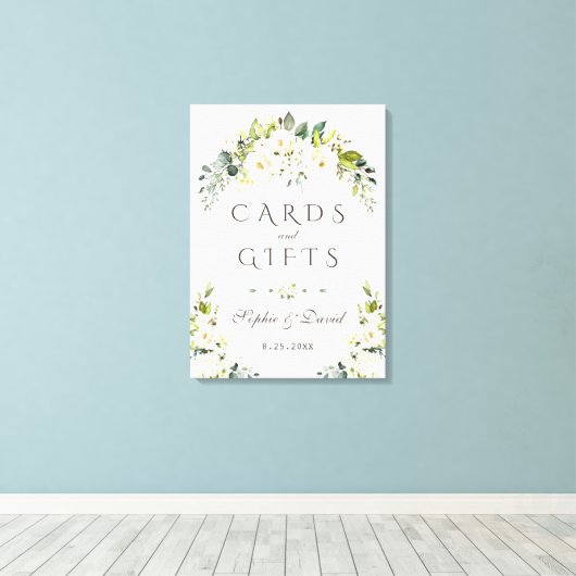 Elegante witte crème bloemkaarten en cadeaus bruil canvas afdruk (Insitu (Houten vloer))