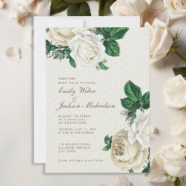 Elegante witte crème bloemrijke botanische trouw kaart