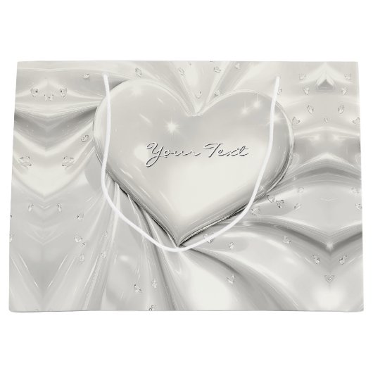 Elegante witte crème hartcadeautas groot cadeauzakje (Voorkant)