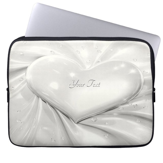 Elegante witte crème Heart Laptop Mouw Sleeve (Voorkant)