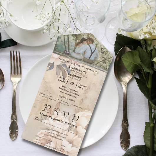 Elegante witte crème pioen bloemenfoto website all in one uitnodiging