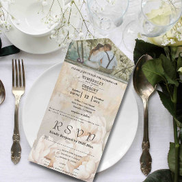 Elegante witte crème pioen bloemige textuur één fo all in one uitnodiging