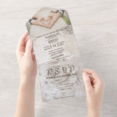 Elegante witte crème Rozen bloemenfoto website All In One Uitnodiging (Afscheurbaar)