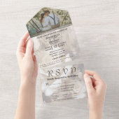 Elegante witte crème Rozen bloemenfoto website All In One Uitnodiging (Afscheurbaar)