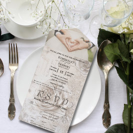 Elegante witte crème Rozen bloemenfoto website All In One Uitnodiging