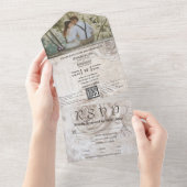 Elegante witte crème Rozen Floral QR Code Foto All In One Uitnodiging (Afscheurbaar)