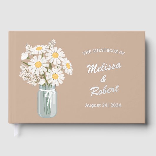 Elegante Witte Daisies Mason Jar Bruiloft Folie Be Gastenboek (Voorkant)