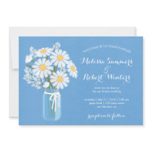 Elegante Witte Daisies Mason Jar op Blauwe Bruilof