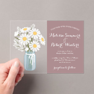 Elegante Witte Daisies Mason Jar Wedding Rosy Brow Acryl Uitnodigingen