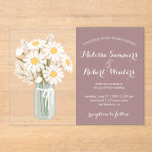 Elegante Witte Daisies Mason Jar Wedding Rosy Brow Acryl Uitnodigingen (Voorkant)