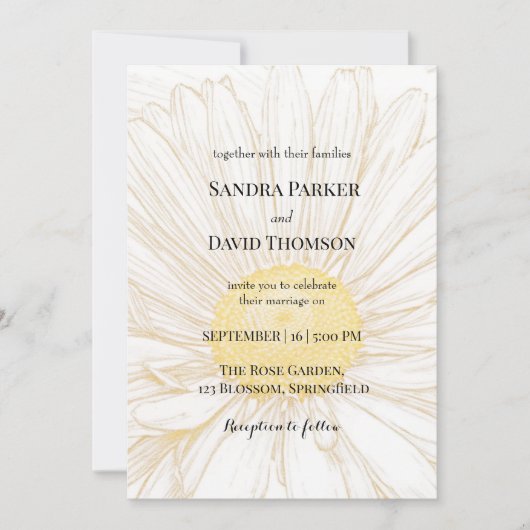 Elegante Witte Daisy Bloem Minimalistische bruilof Kaart (Voorkant)