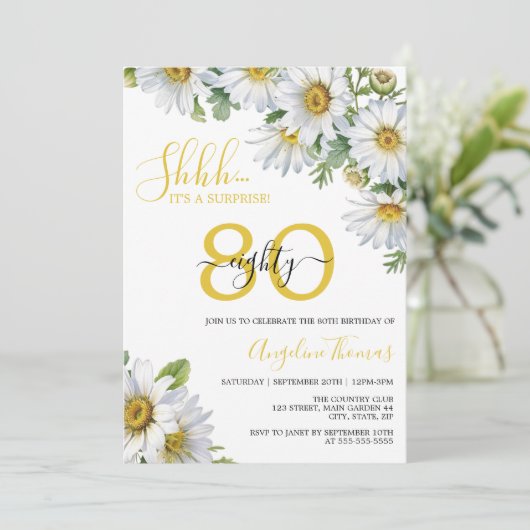 Elegante Witte Daisy Bloemen Verrassing Verjaardag Kaart (Staand voorkant)