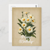 Elegante Witte Daisy Flower Happy Birthday Briefkaart (Voorkant / Achterkant)