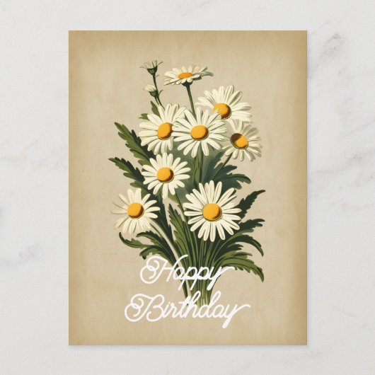 Elegante Witte Daisy Flower Happy Birthday Briefkaart (Voorkant)