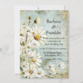 Elegante Witte Daisy Foto QR Code Huwelijk Kaart (Voorkant)