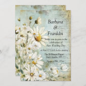 Elegante Witte Daisy Foto QR Code Huwelijk Kaart (Voorkant / Achterkant)