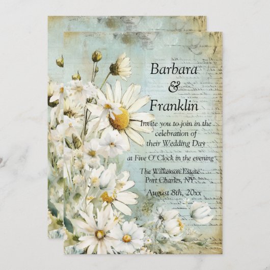 Elegante Witte Daisy Foto QR Code Huwelijk Kaart (Voorkant / Achterkant)